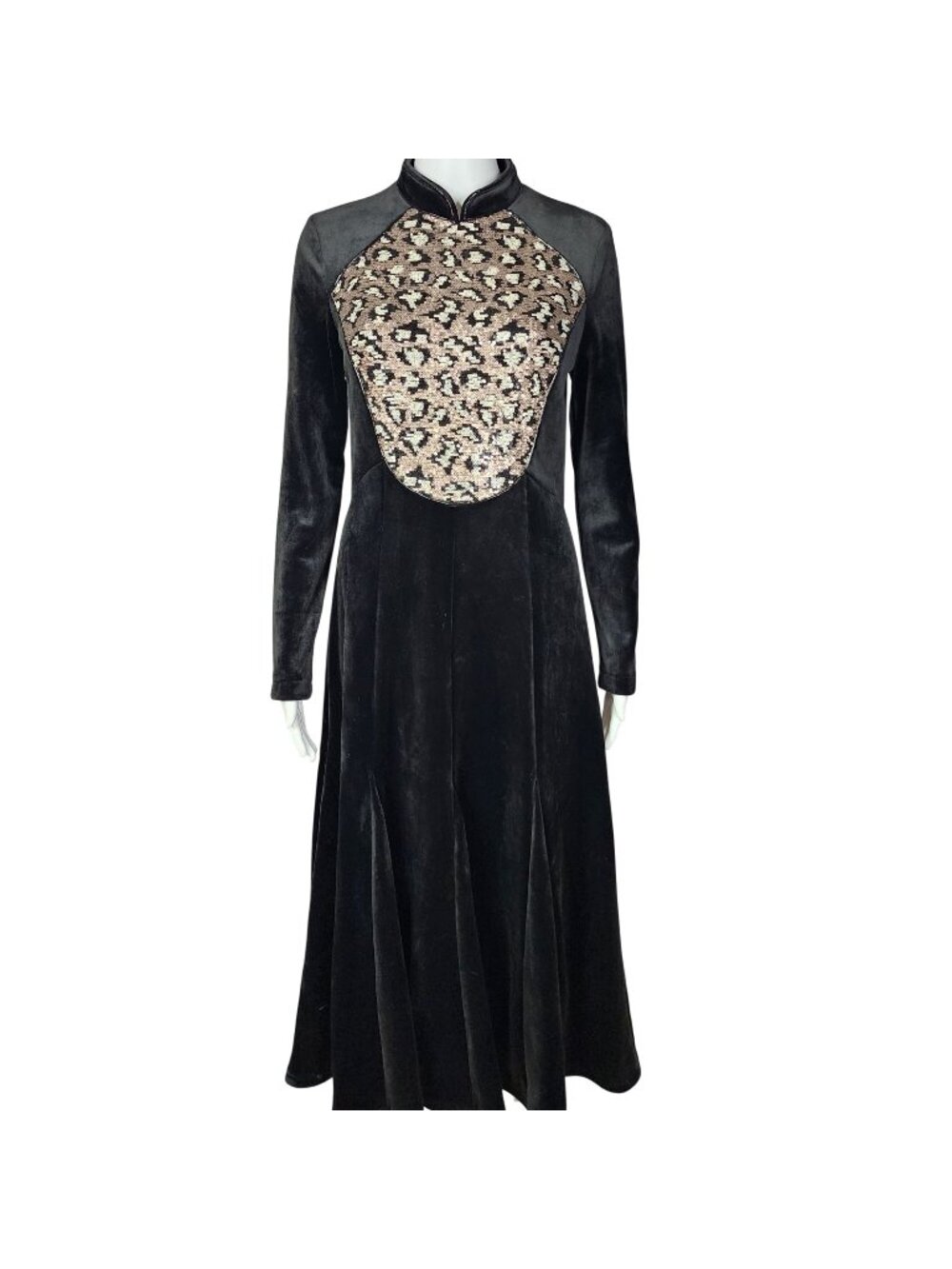 Sophie Marand Black Maxi Dress with Leopard Sequins, Women's 34 NWT